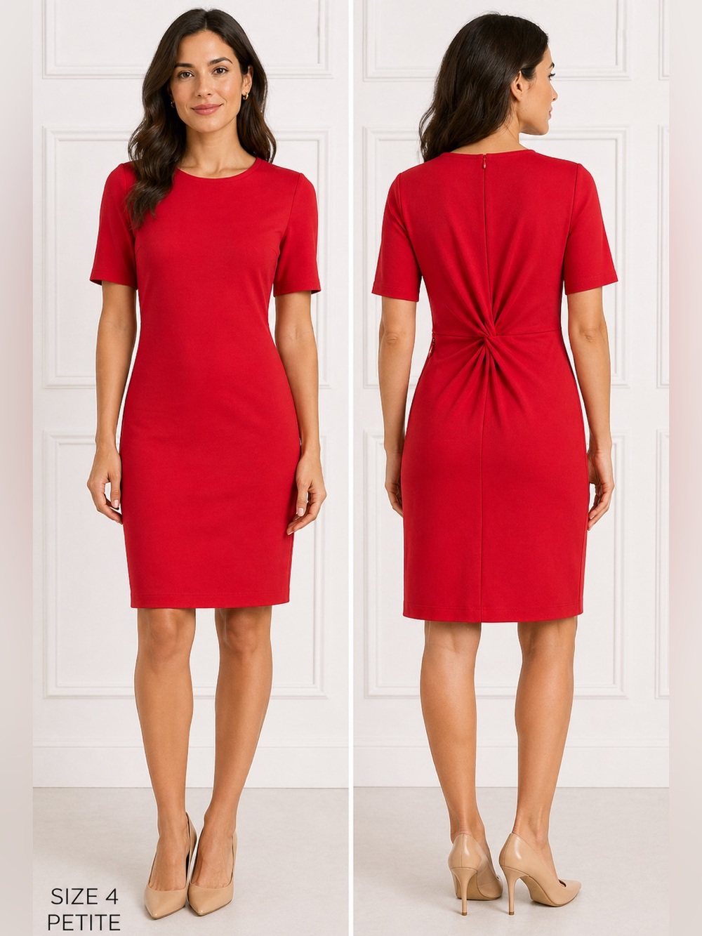 Banana Republic Orange Sheath Midi Dress Sz 4 Petite Classic Short Sleeve